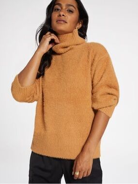 CALIA Cozy Eyelash Knit Turtleneck Sweater - Camel Brown - Size S
